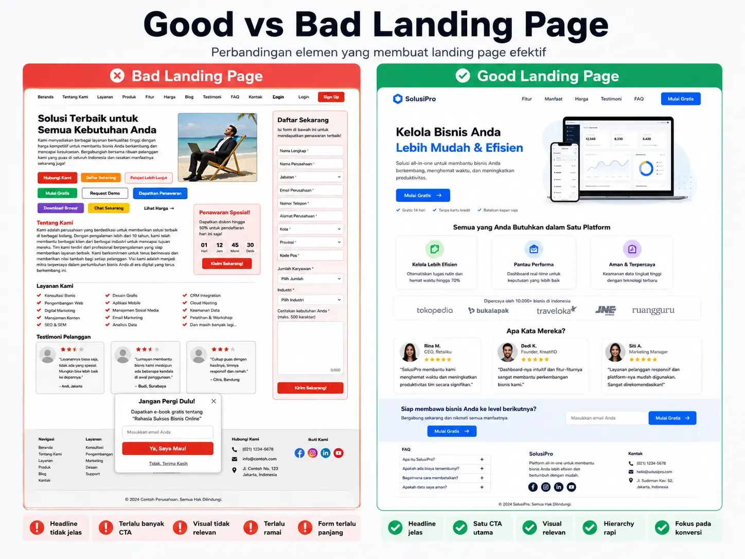 Good vs Bad Landing Page Comparison.webp